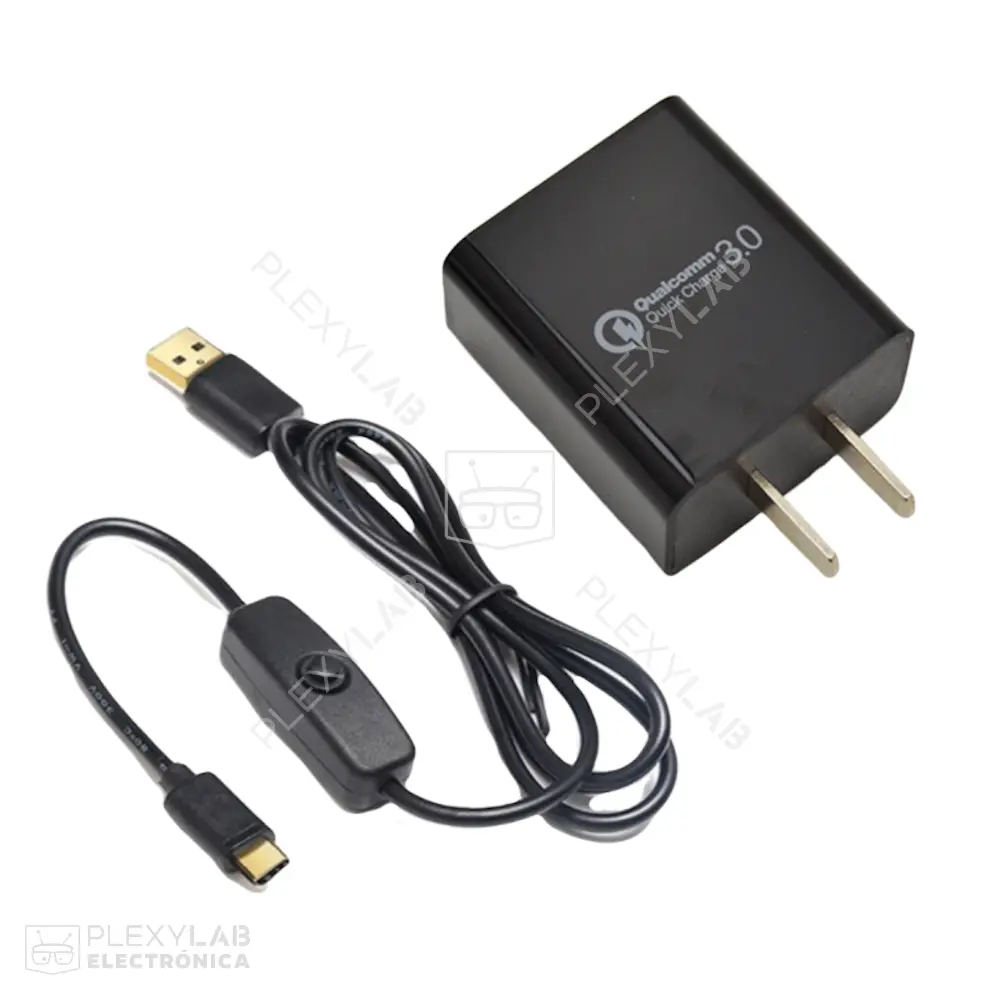 Fuente, cargador 5V 3A para Raspberry Pi 4 + cable USB tipo C con interruptor