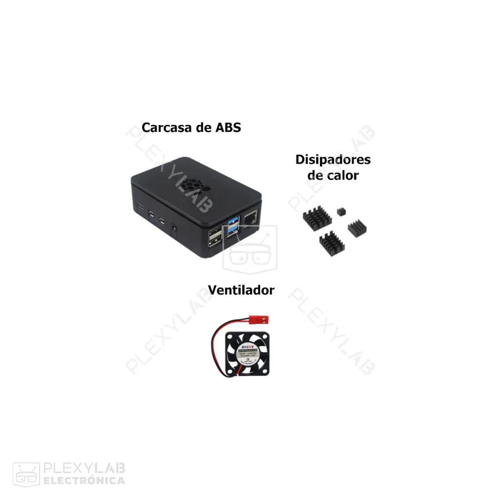 Kit de accesorios básicos para Raspberry Pi 4B, incluye carcasa de ABS, ventilador y 4 disipadores de calor