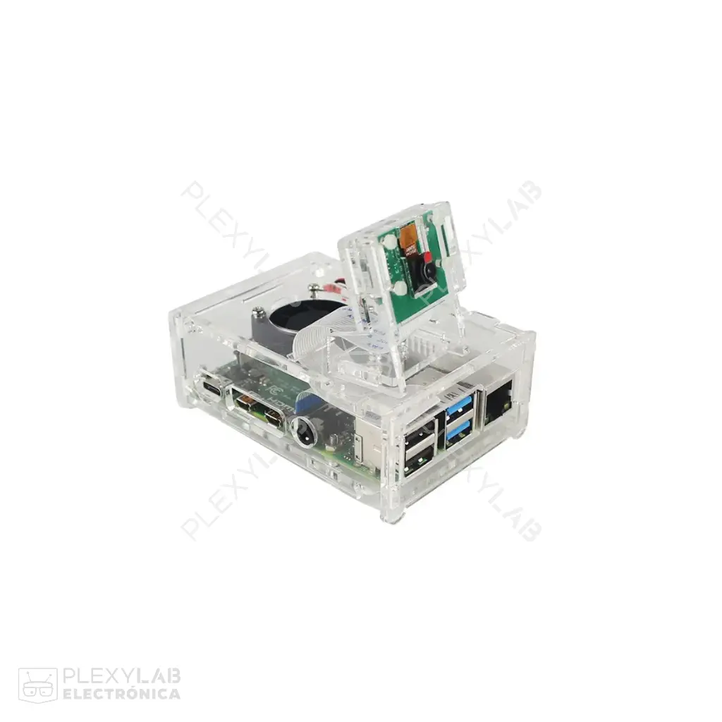 Kit cámara Raspberry Pi OV5647, incluye cámara OV5647 de 5 MP, cable Flex 15cm, soporte de acrílico, case RPi, ventilado