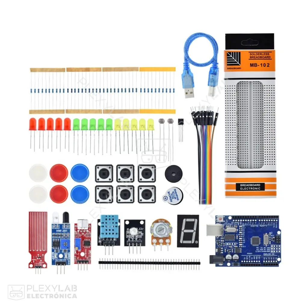 Kit básico inicial para Arduino Uno R3 con sensor de sonido, temperatura, humedad, infrarrojo y nivel