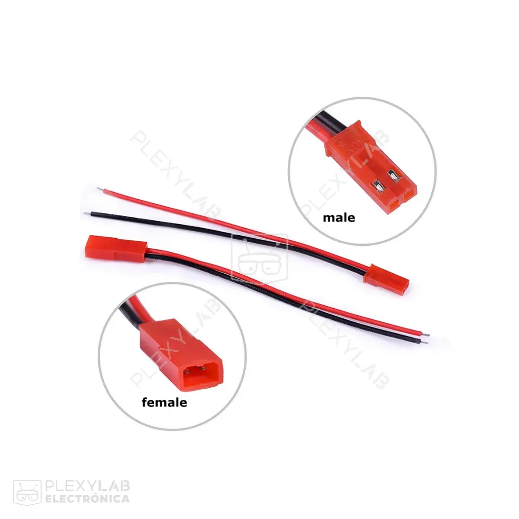 Par de cables con conector JST RCY (SYP y SYR) de 2 pines, espaciado 2.5 mm, longitud 15 cm
