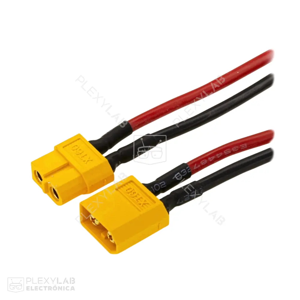 Par de cables con conector AMASS XT60U 2 pines, 20 A, aislante de silicona AWG 14, para baterías LiPo, longitud 10 cm