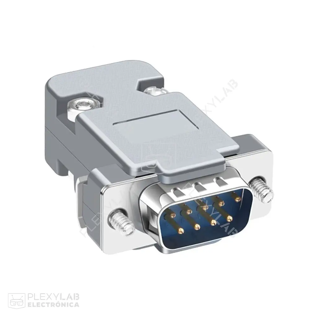 Conector DB9 macho con cubierta protectora para interfaz serial RS-232