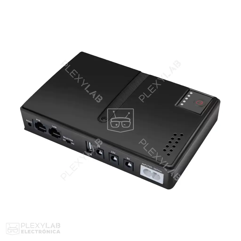 Mini UPS DC1036P de 36 W con batería de 10400mAh, salidas 5V/2A, 9V/2A, 12V/2A, y PoE 15V/24V 1A para routers y cámaras