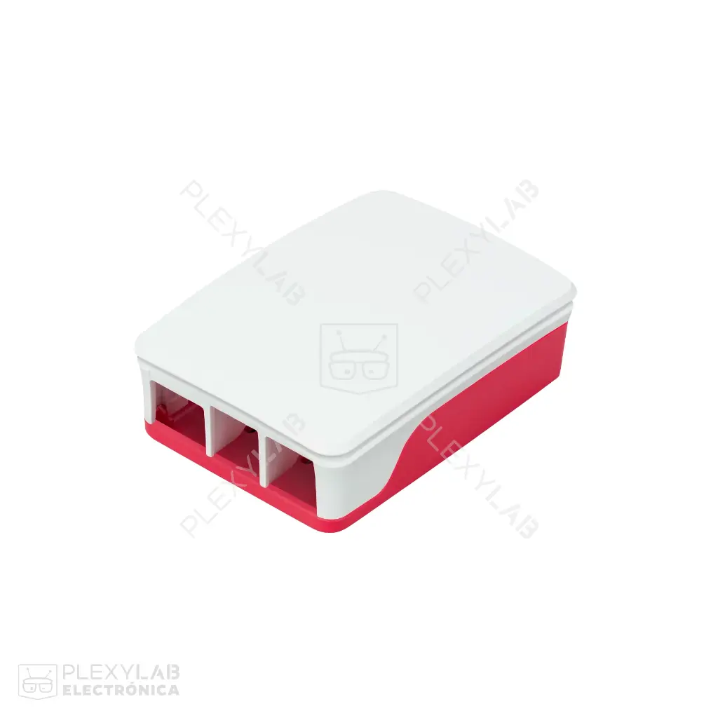 Caja, carcasa, case oficial Raspberry Pi 5, color blanco y rojo
