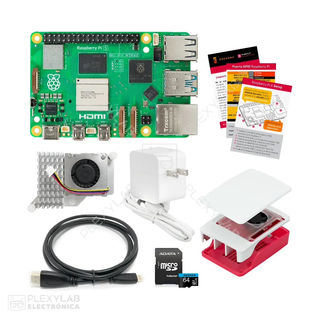 Kit Raspberry Pi 5 - 8 GB, incluye case Oficial, disipador de calor activo y cargador oficial 5.1V 5A 27W USB-C