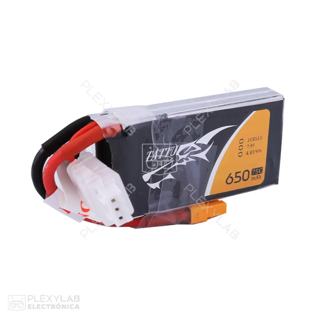 Tattu 650mAh 2S 75C 7.4V Batería de Lipo Litio de 2 celdas conector XT30
