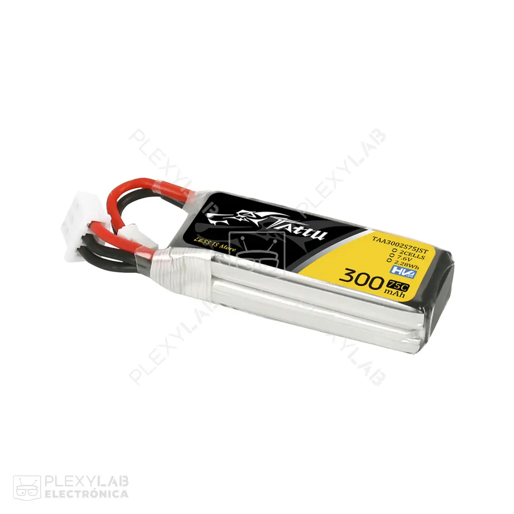 Tattu 300mAh 2S 75C 7.6V Batería de Lipo Litio de 2 celdas conector JST-PHR