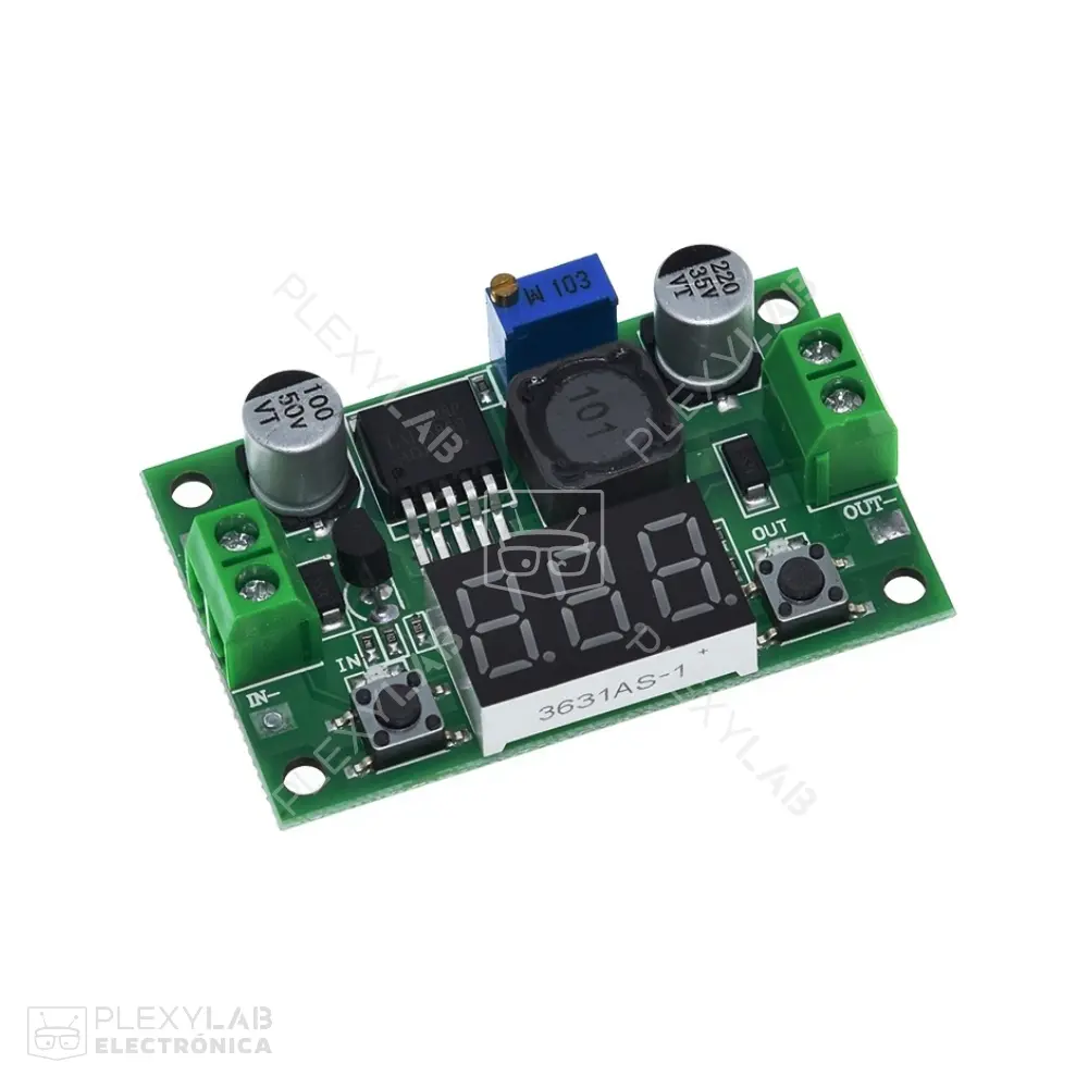 LM2596 Módulo regulador de voltaje reductor ajustable con voltímetro y dos pulsantes, uno para apagado de la pantalla, Step Down 4.0-40V a 1.25-37V