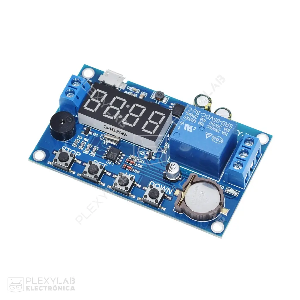 Módulo relé temporizador con modo de sincronización de reloj, función de retardo y conector micro USB