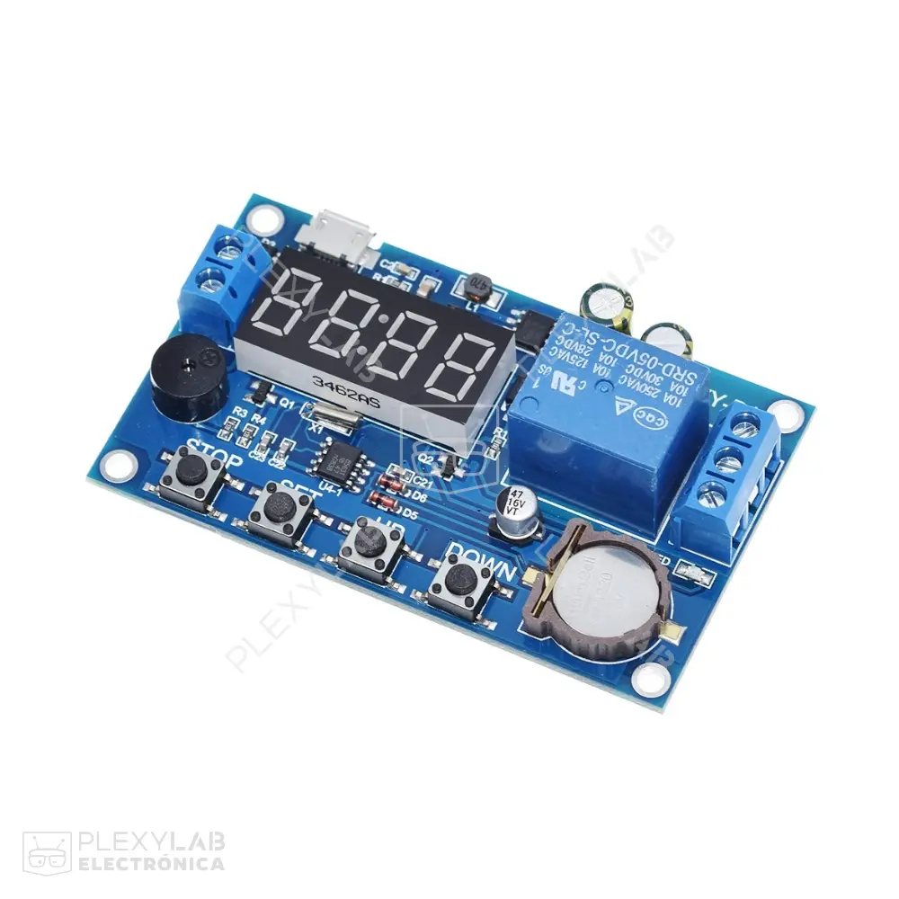 Módulo relé temporizador con modo de sincronización de reloj, función de retardo y conector micro USB