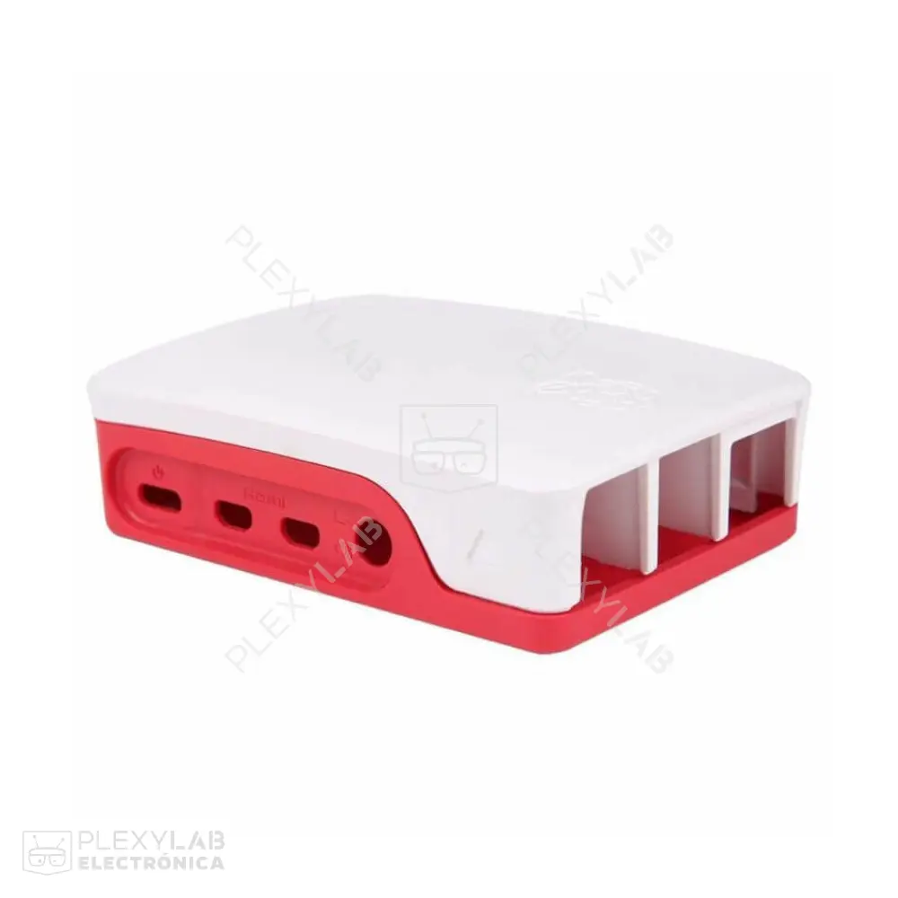 Caja, carcasa, case oficial Raspberry Pi 4B, color blanco y rojo 