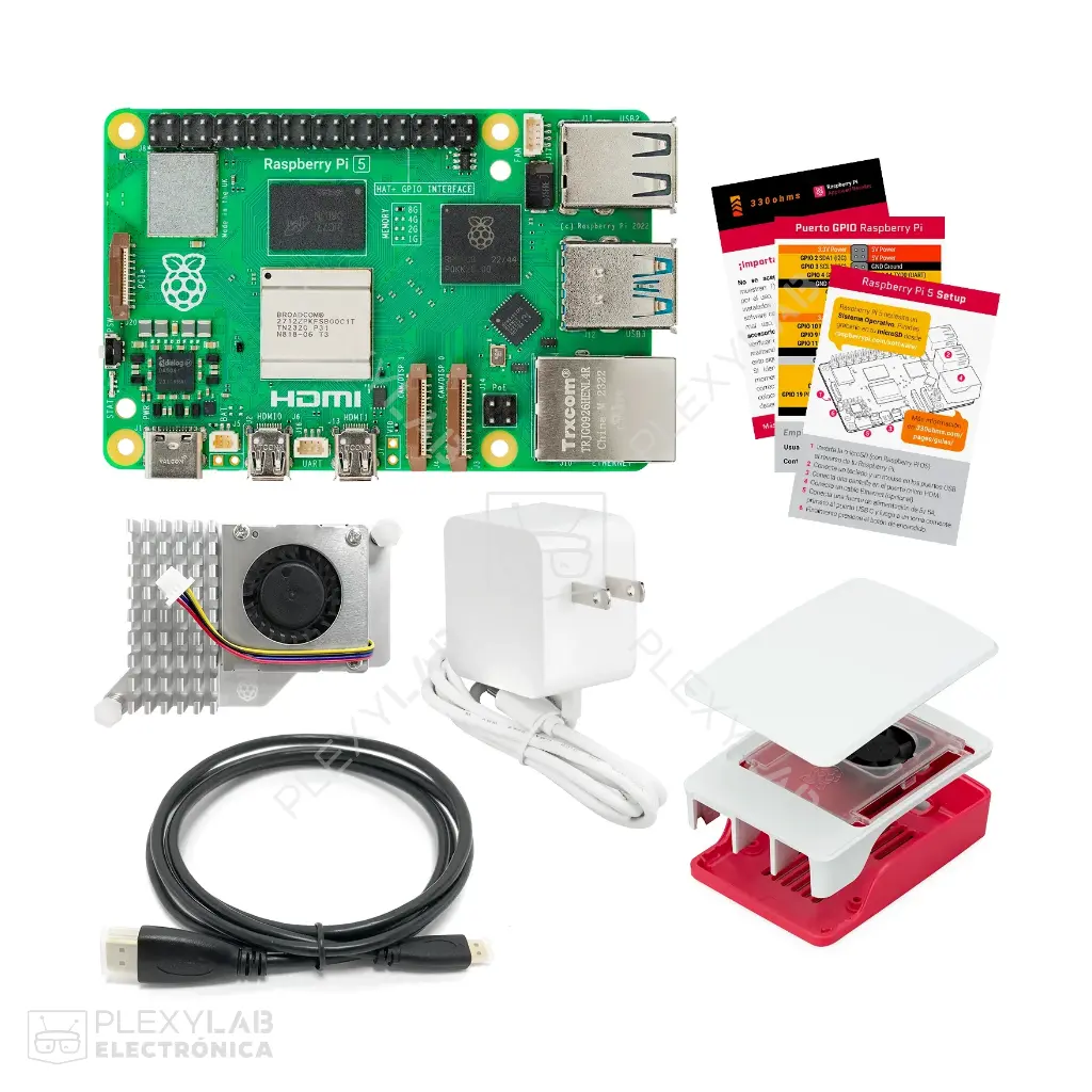Kit Raspberry Pi 5 - 16 GB, incluye case Oficial, disipador de calor activo y cargador oficial 5.1V 5A 27W USB-C