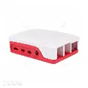 Caja, carcasa, case oficial Raspberry Pi 4B, color blanco y rojo 